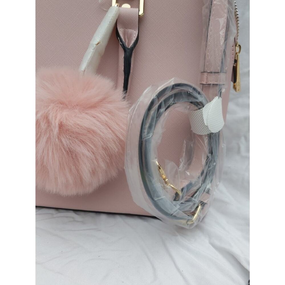 Aldo Light Pink Structured Tote with Fluffy Pom - Picture 6 of 6